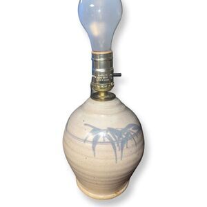 Vintage Boho Mid Century Modern Glazed Pottery Earthy Table Lamp Hippy HandPaint